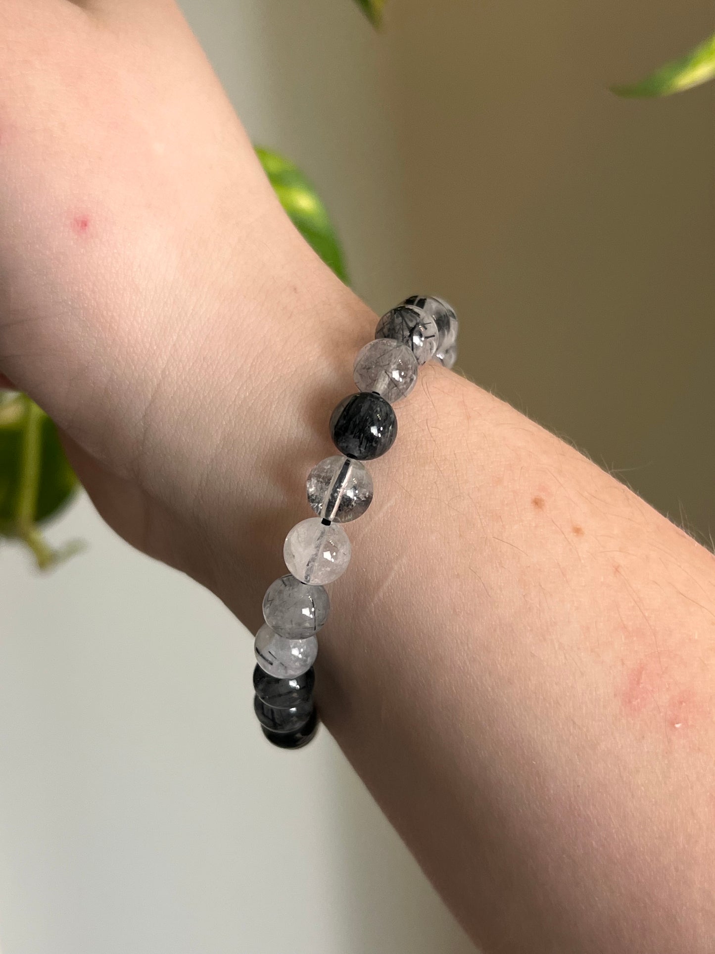 Black Tourmaline in Quartz 8mm Bracelet