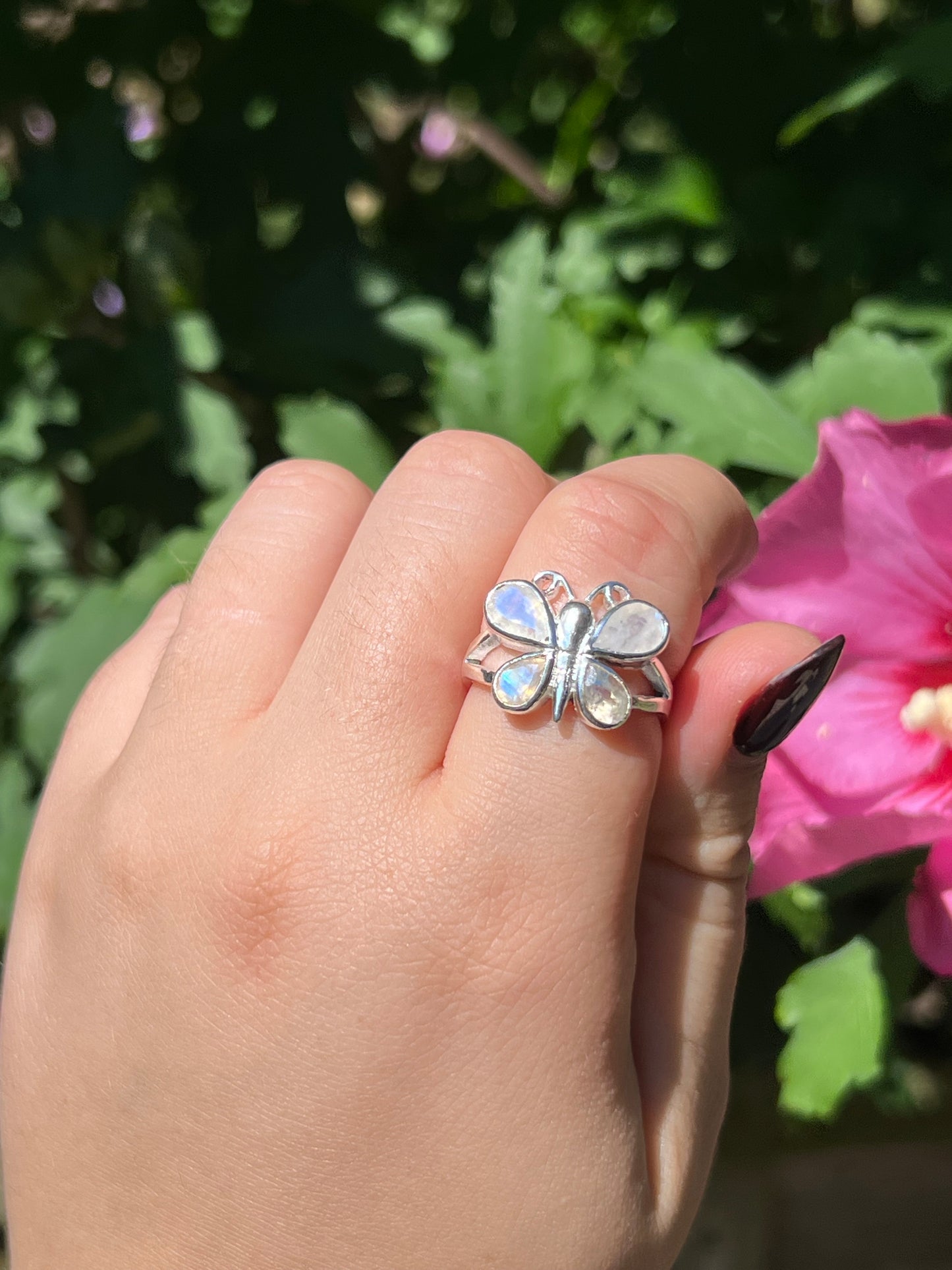 Moonstone Butterfly Sterling Silver Ring | Size 10