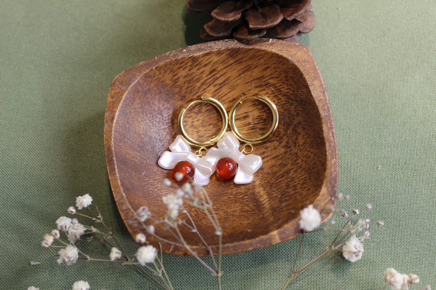Carnelian Bow Gold Earrings