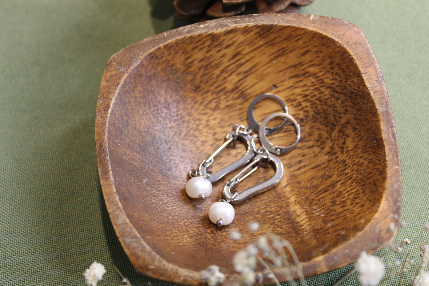 Freshwater Pearl Carabiner Earrings