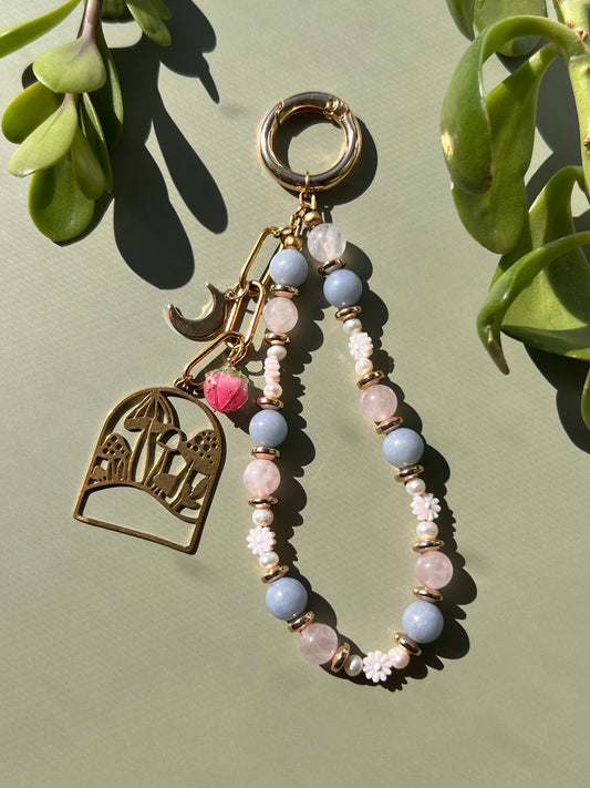 Angelite + Rose Quartz Pearl Purse Charm
