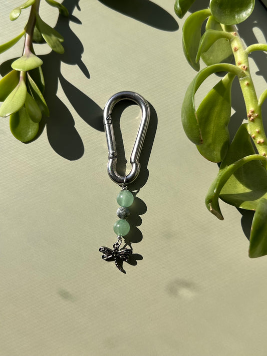 Moss Agate + Green Aventurine Dragonfly Carabiner