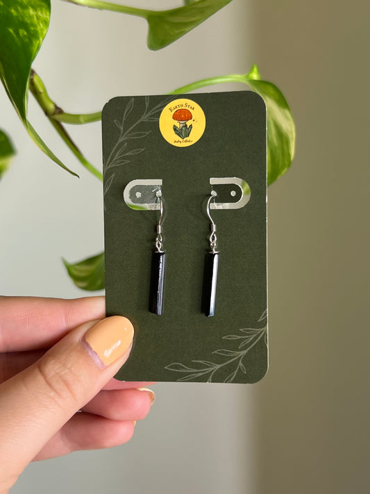 Black Tourmaline Raw .925 Sterling Silver Earrings