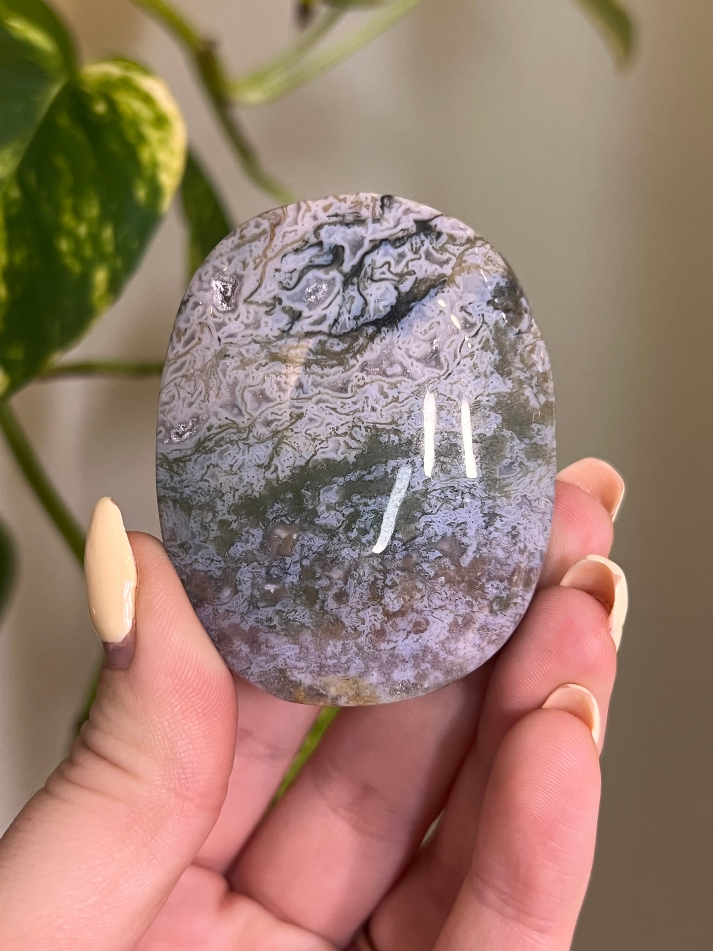 Rainbow Druzy Moss Agate Palm - K