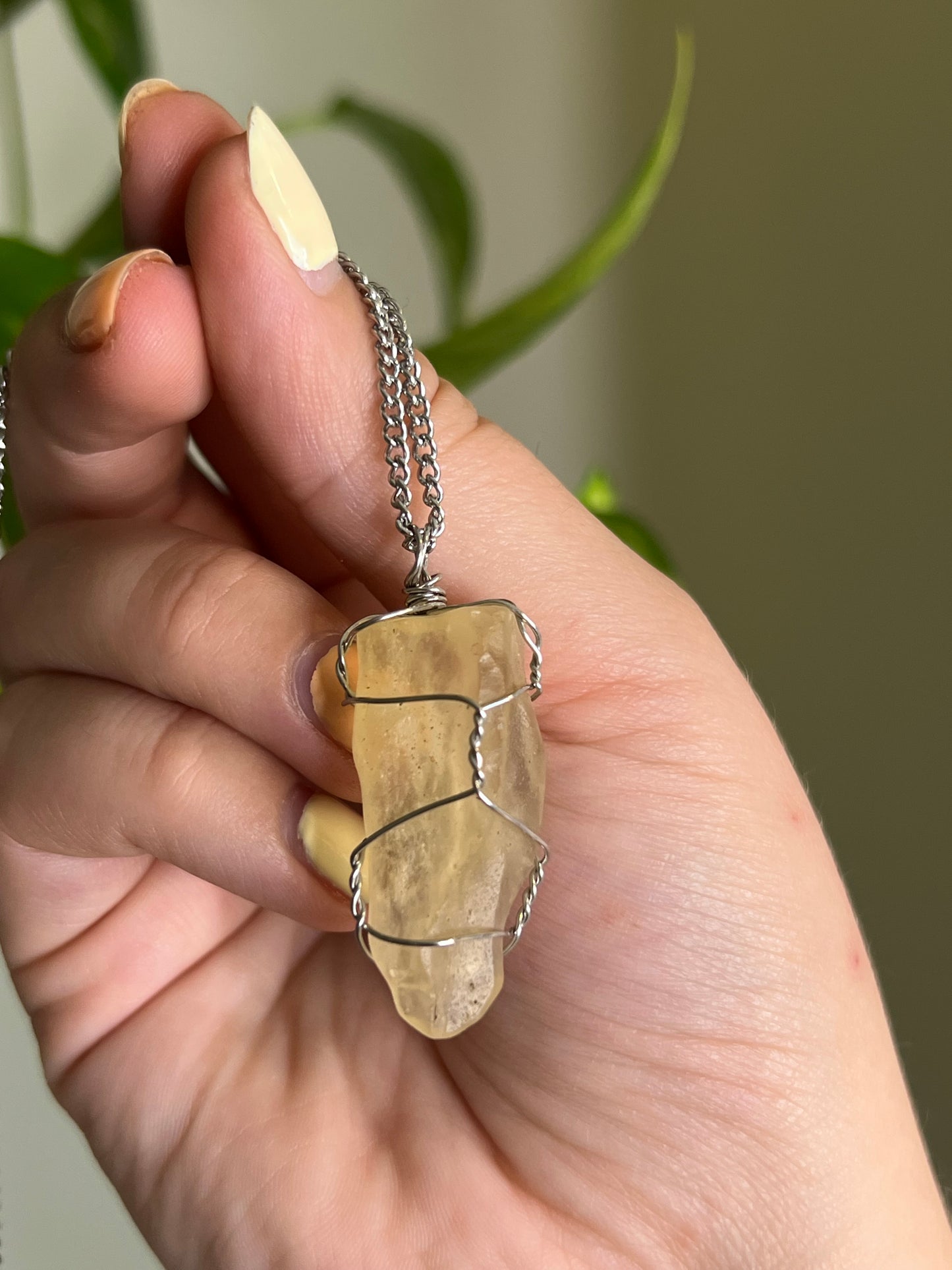 Libyan Desert Glass Wrapped Silver Necklace