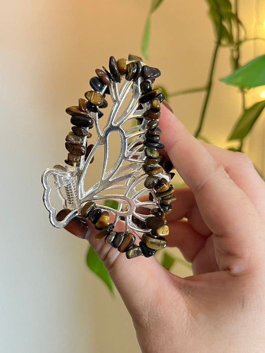 Tigers Eye Fairy Claw Clip - Silver