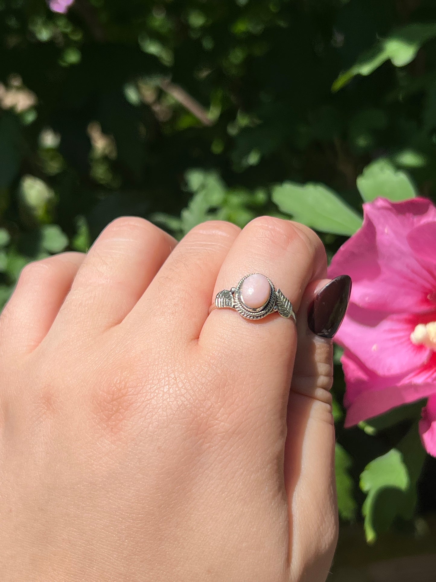 Pink Opal Dainty Sterling Silver Ring | Size 7