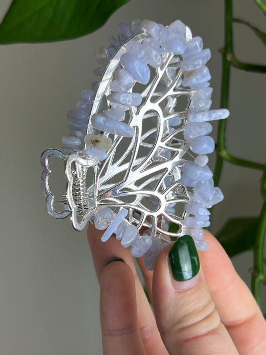 Blue Lace Agate Fairy Claw Clip - Silver