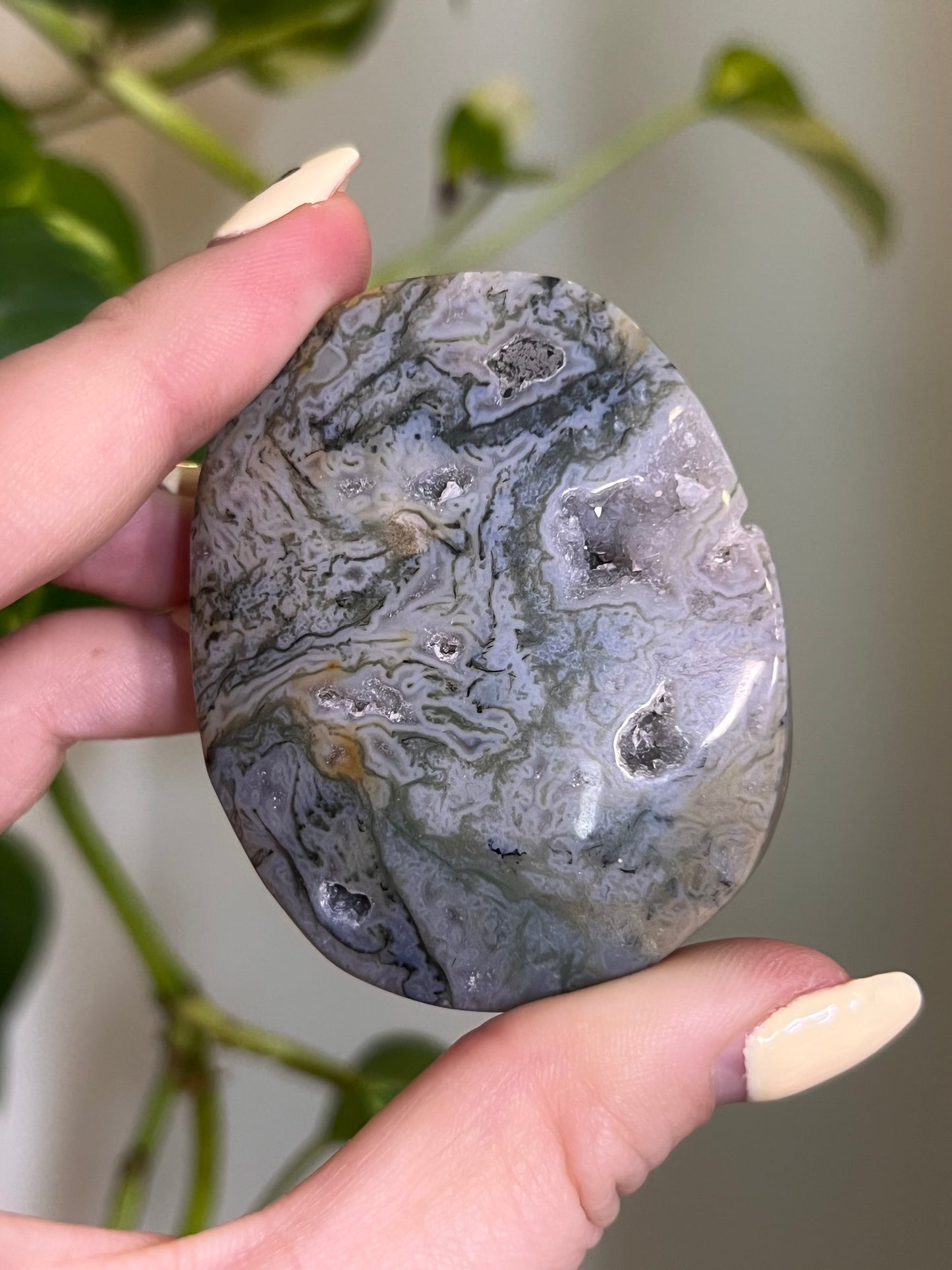 Rainbow Druzy Moss Agate Palm - J