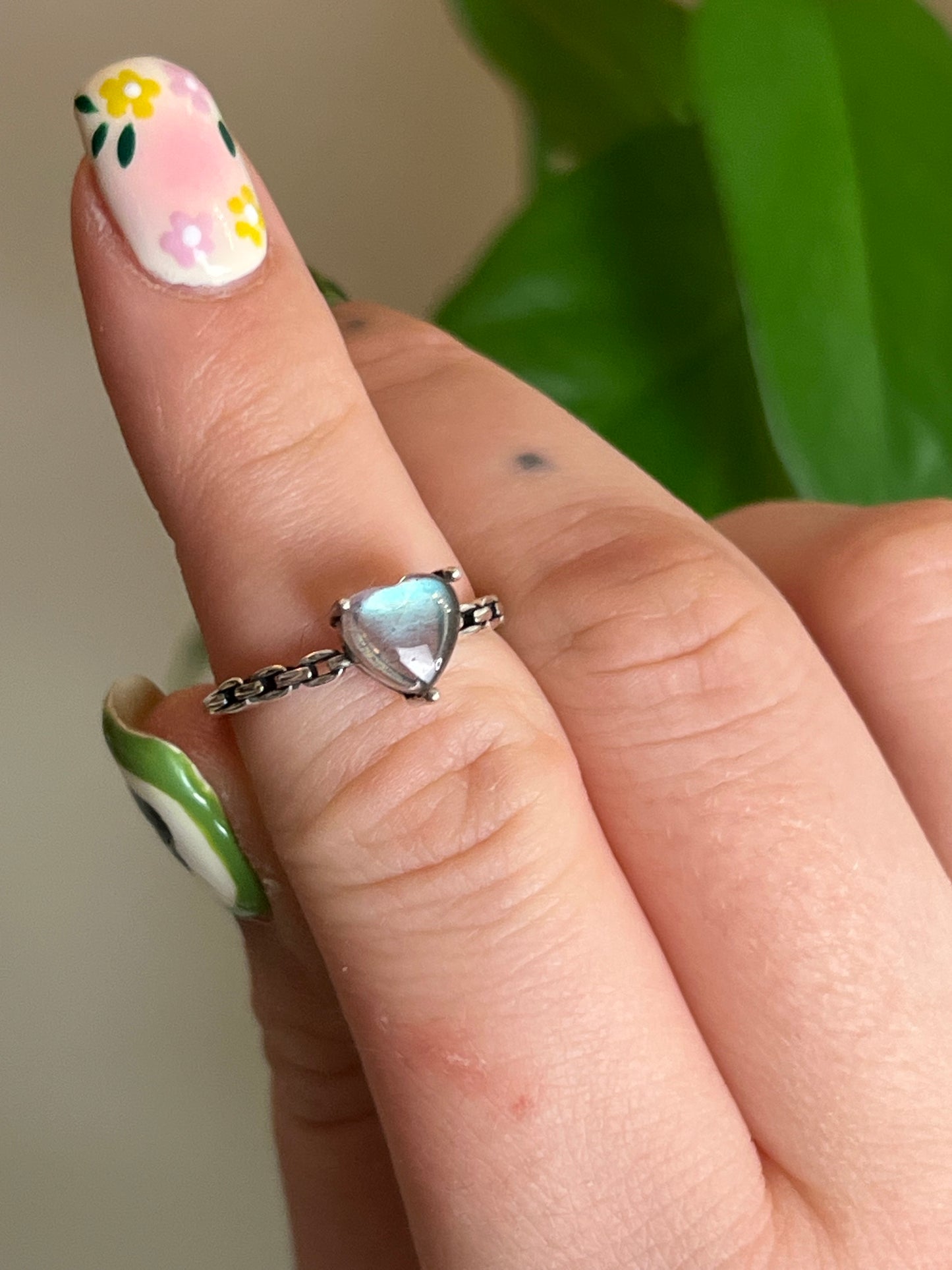 Labradorite Heart Sterling Silver Adjustable Ring