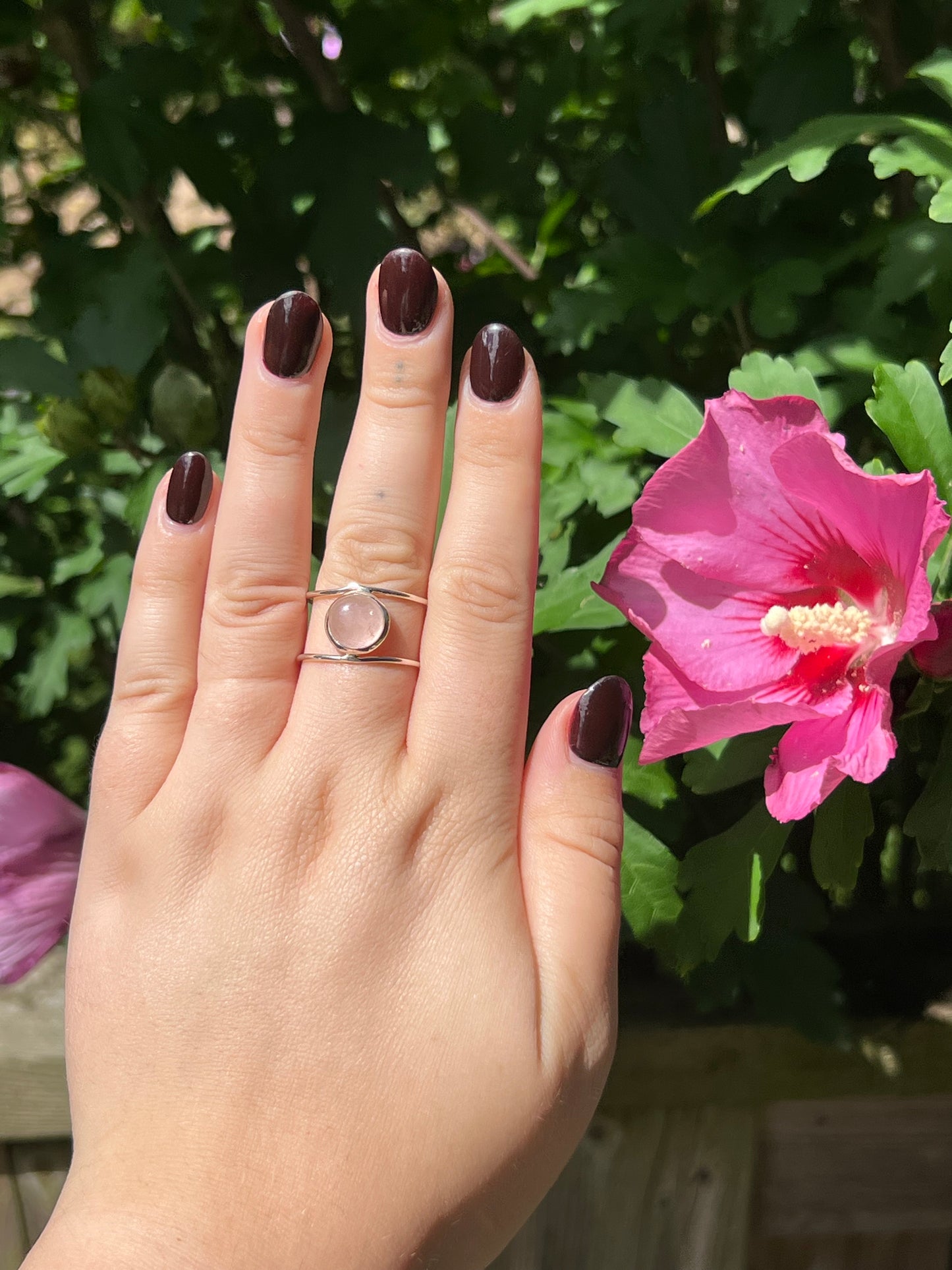 Rose Quartz Double Band Sterling Silver Ring | Size 10.5