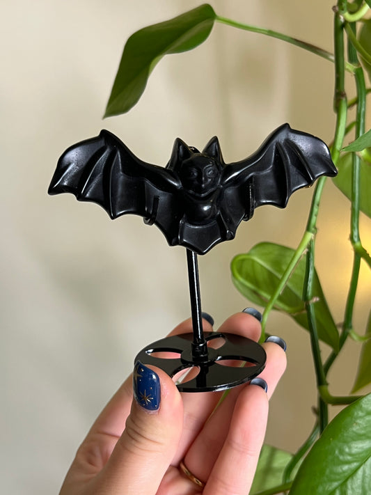 Black Obsidian Bat on Stand