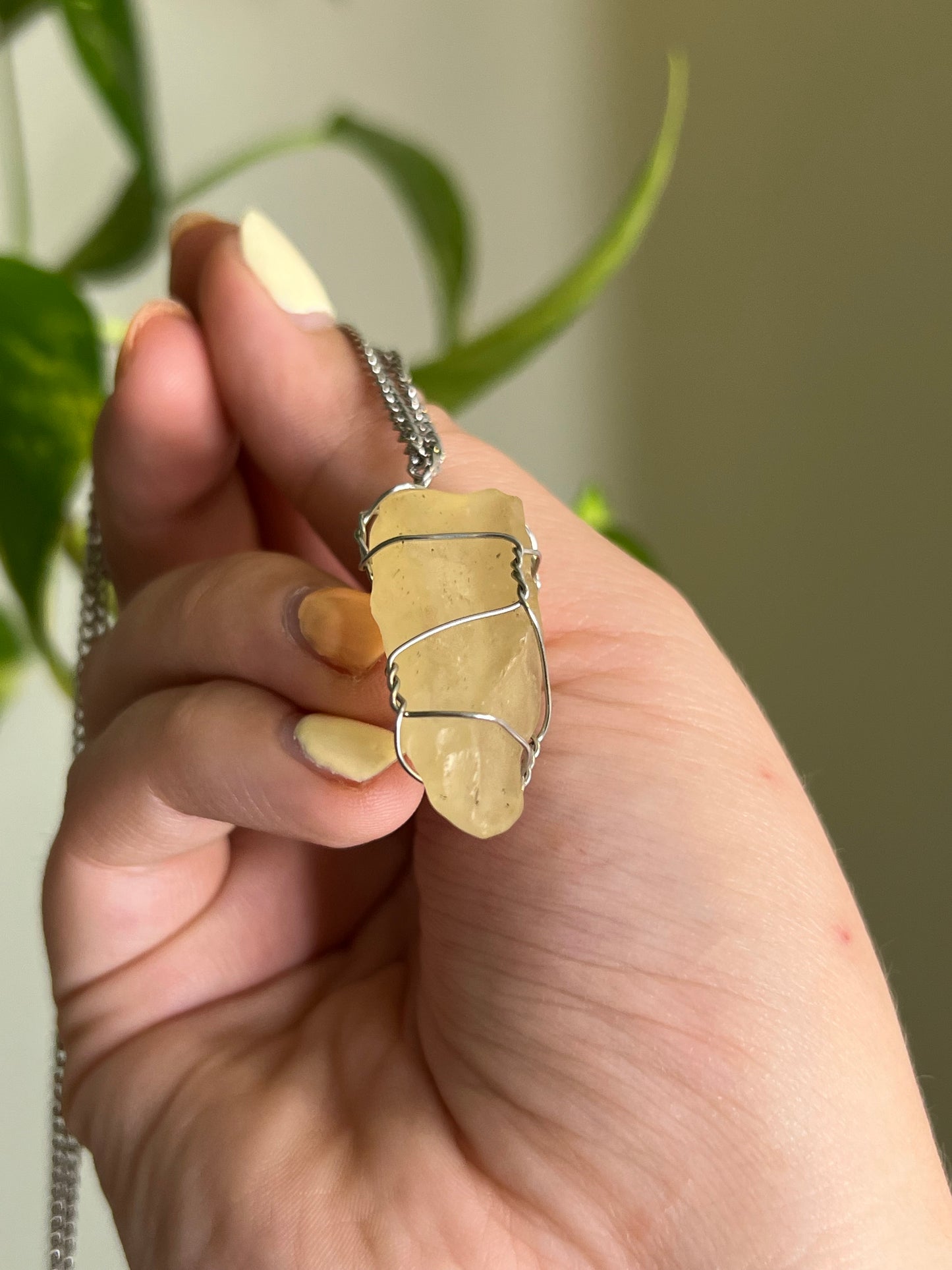 Libyan Desert Glass Wrapped Silver Necklace