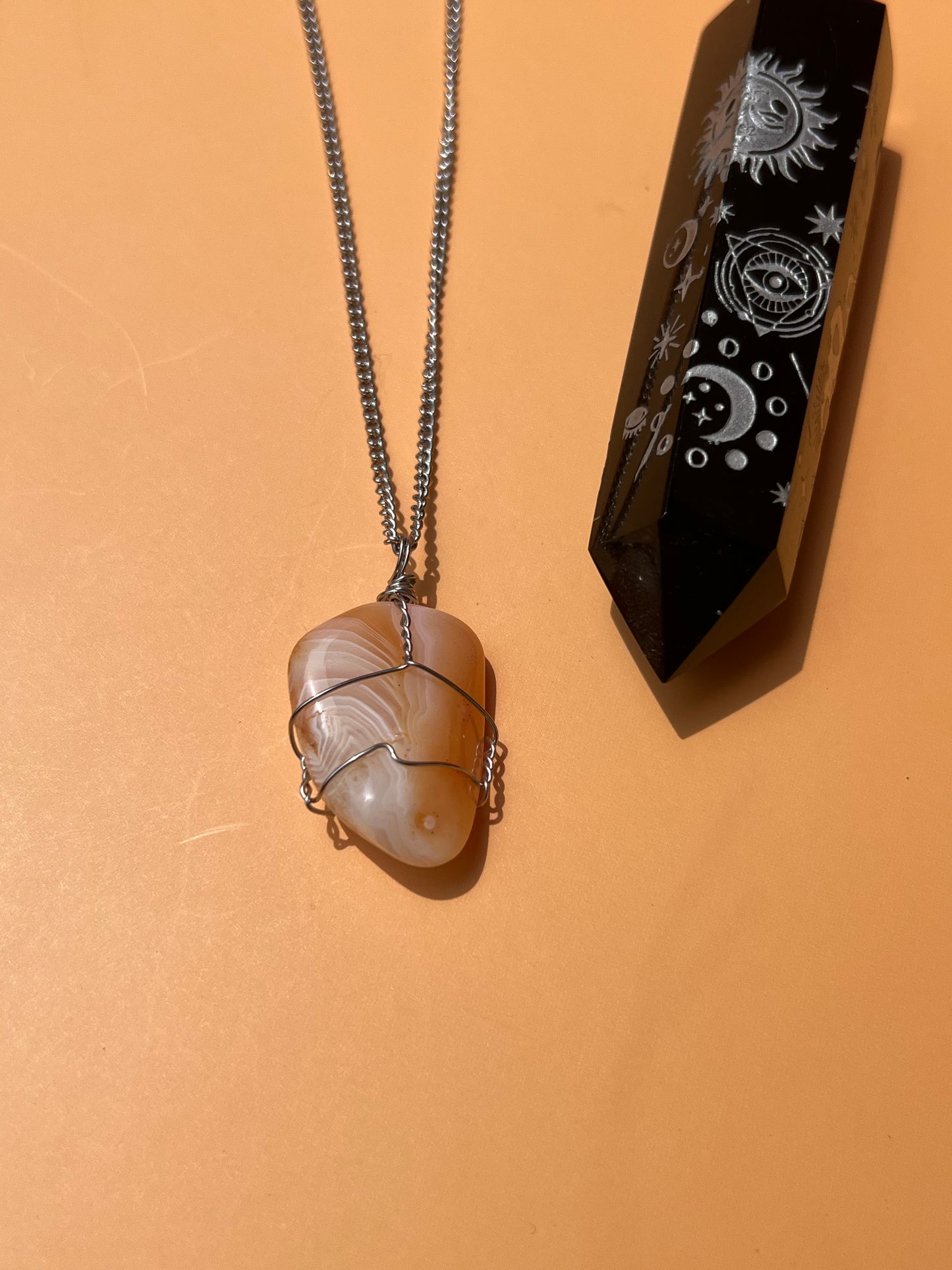 Peach Botswana Agate Wrapped Silver Necklace 🍑