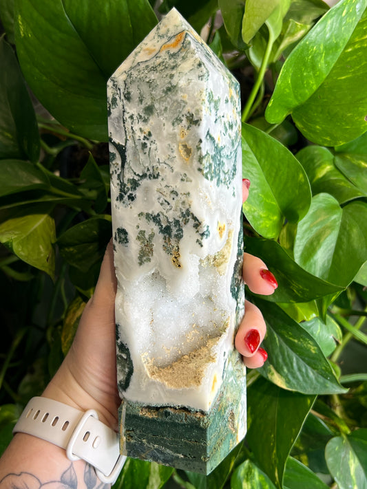 Moss Agate Large Tower