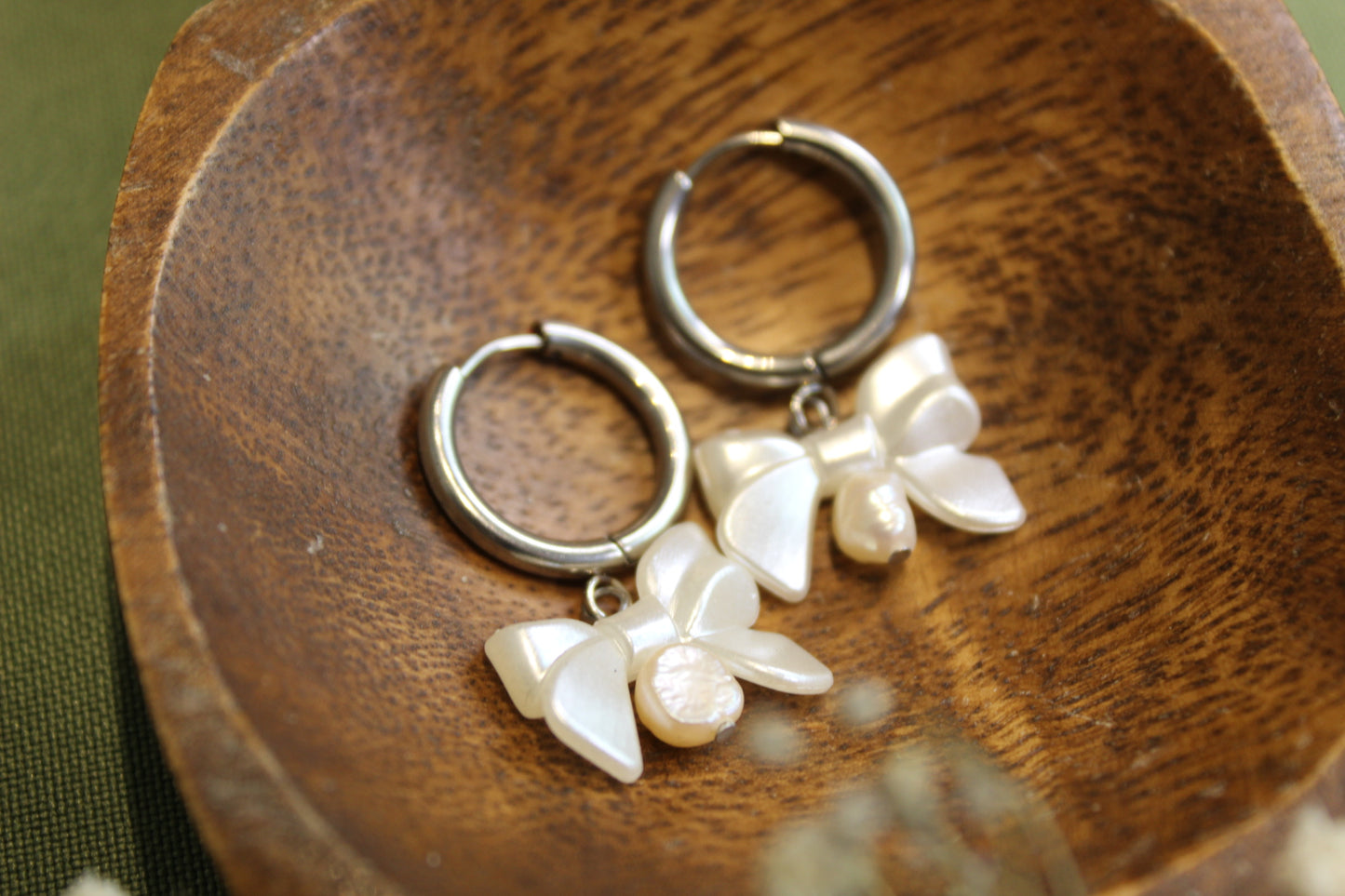 Freshwater Pearl Bow Silver Earrings