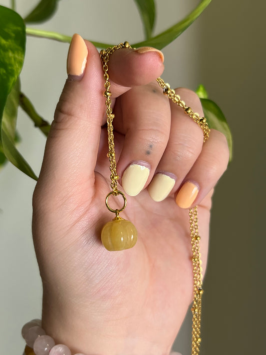 Yellow Aventurine Pumpkin Gold Necklace