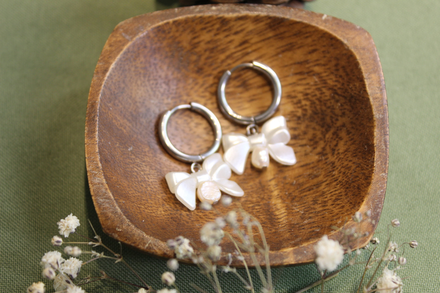 Freshwater Pearl Bow Silver Earrings