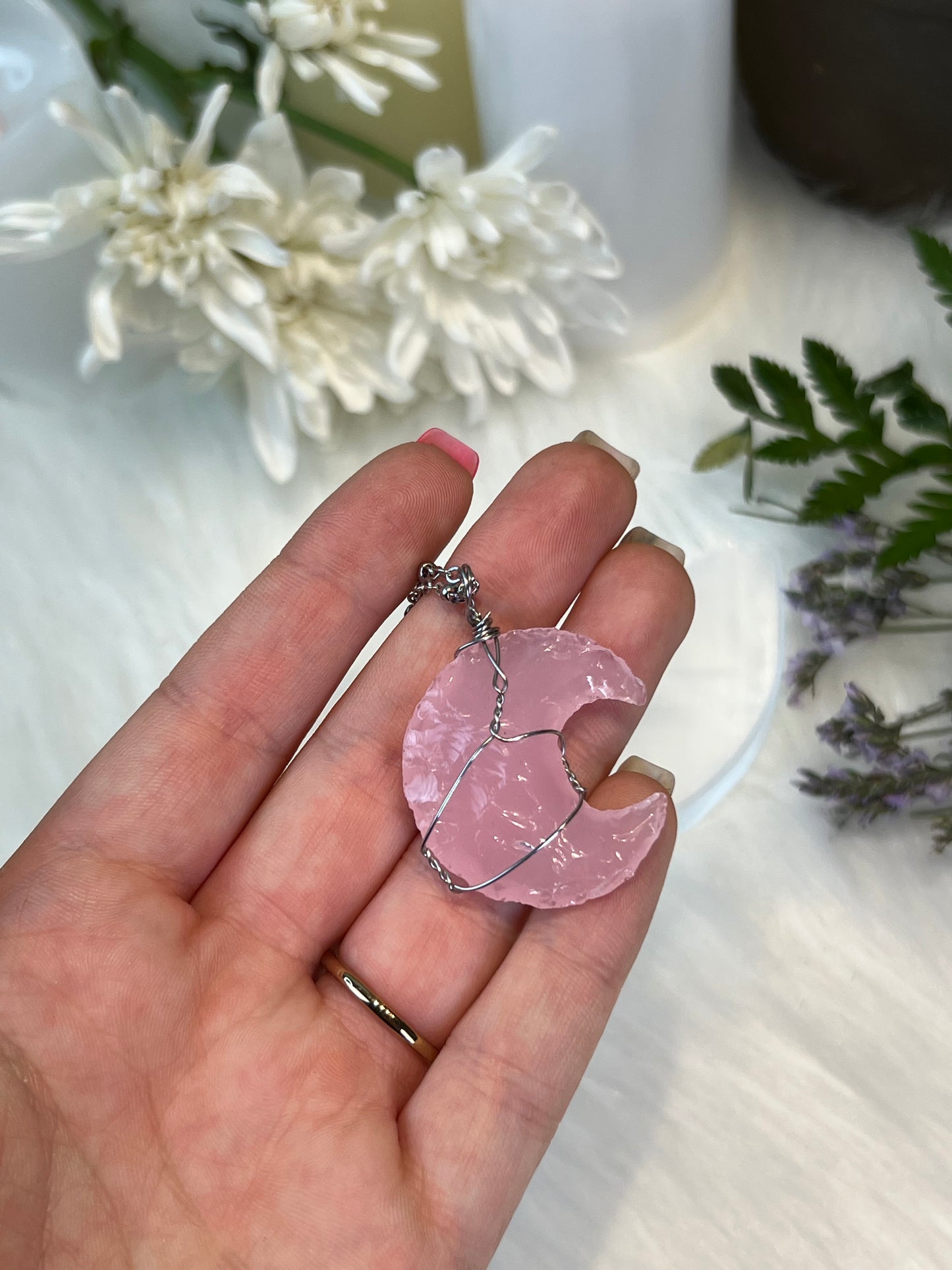 Rose Quartz Moon Necklace