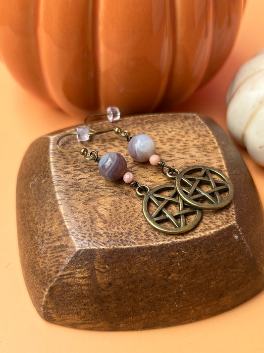 Botswana Agate Pentacle of Life Earrings