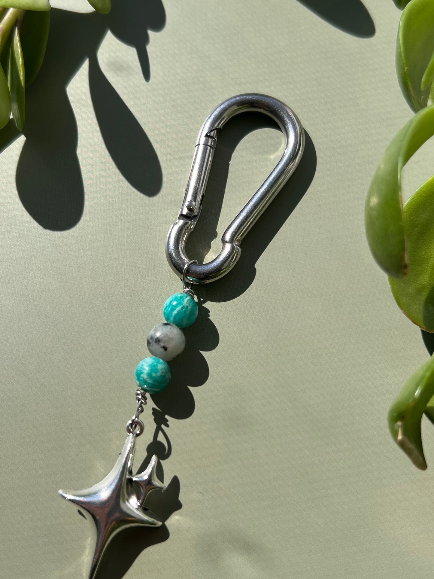 Amazonite + Kiwi Jasper Sparkle Stars Carabiner