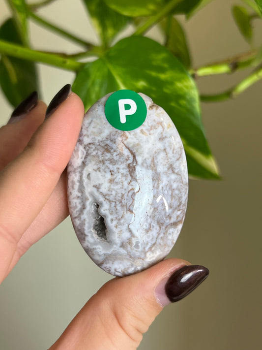 White Moss Agate Small Palm Stone - P