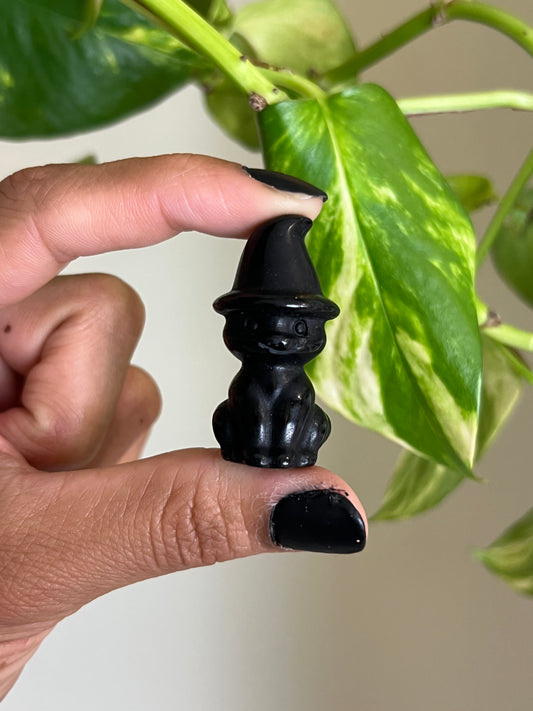 Black Obsidian Witchy Small Cat