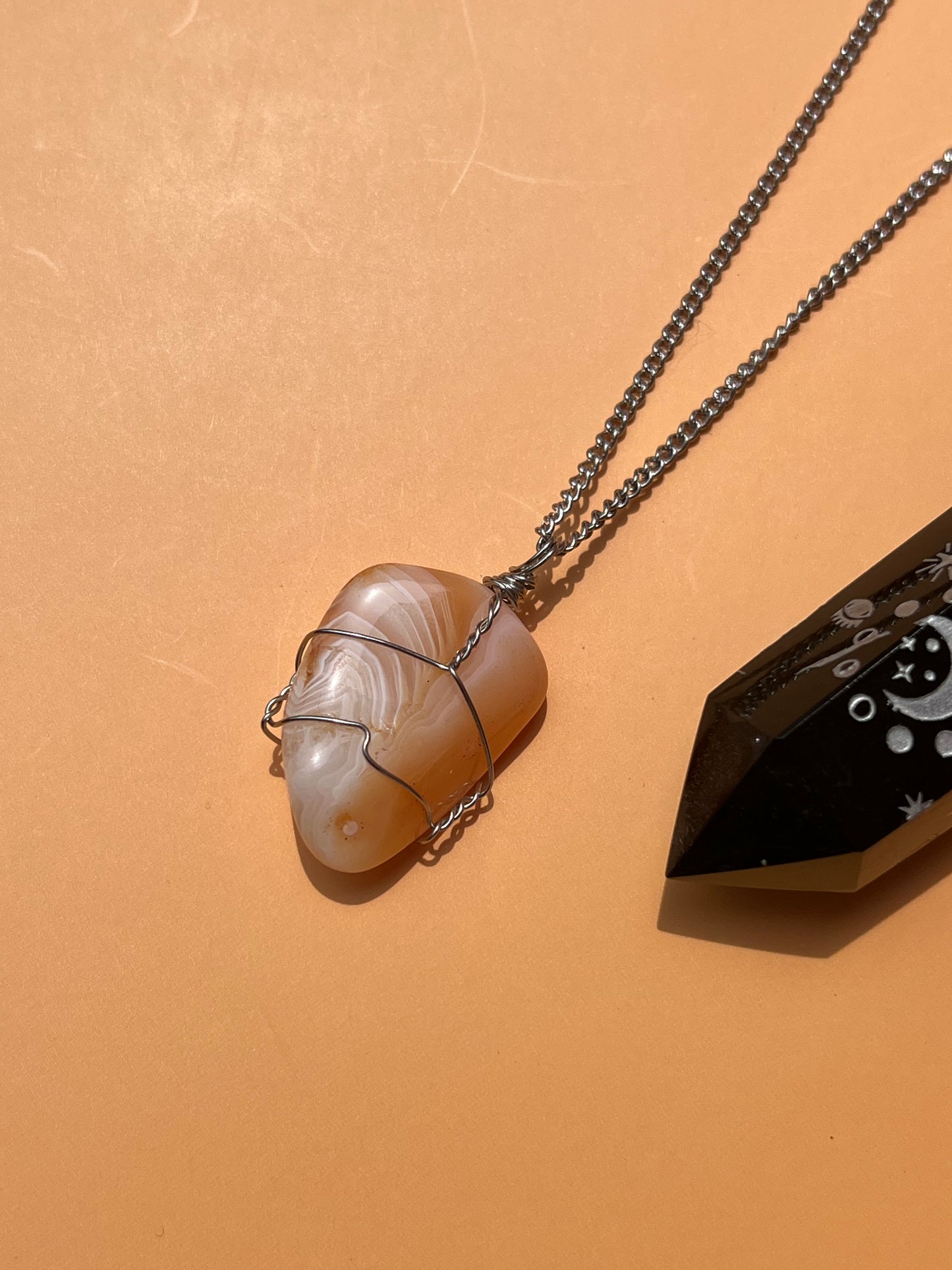 Peach Botswana Agate Wrapped Silver Necklace 🍑