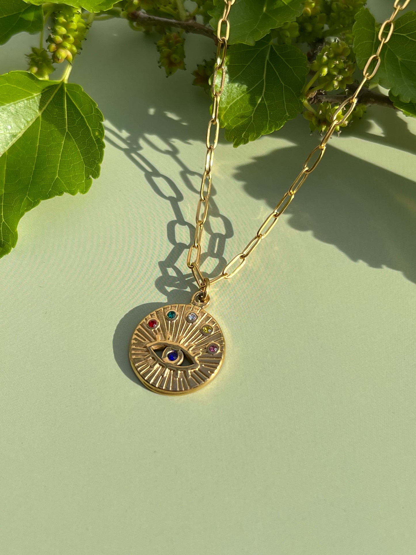 Rainbow Eye Gold Stainless Steel Necklace