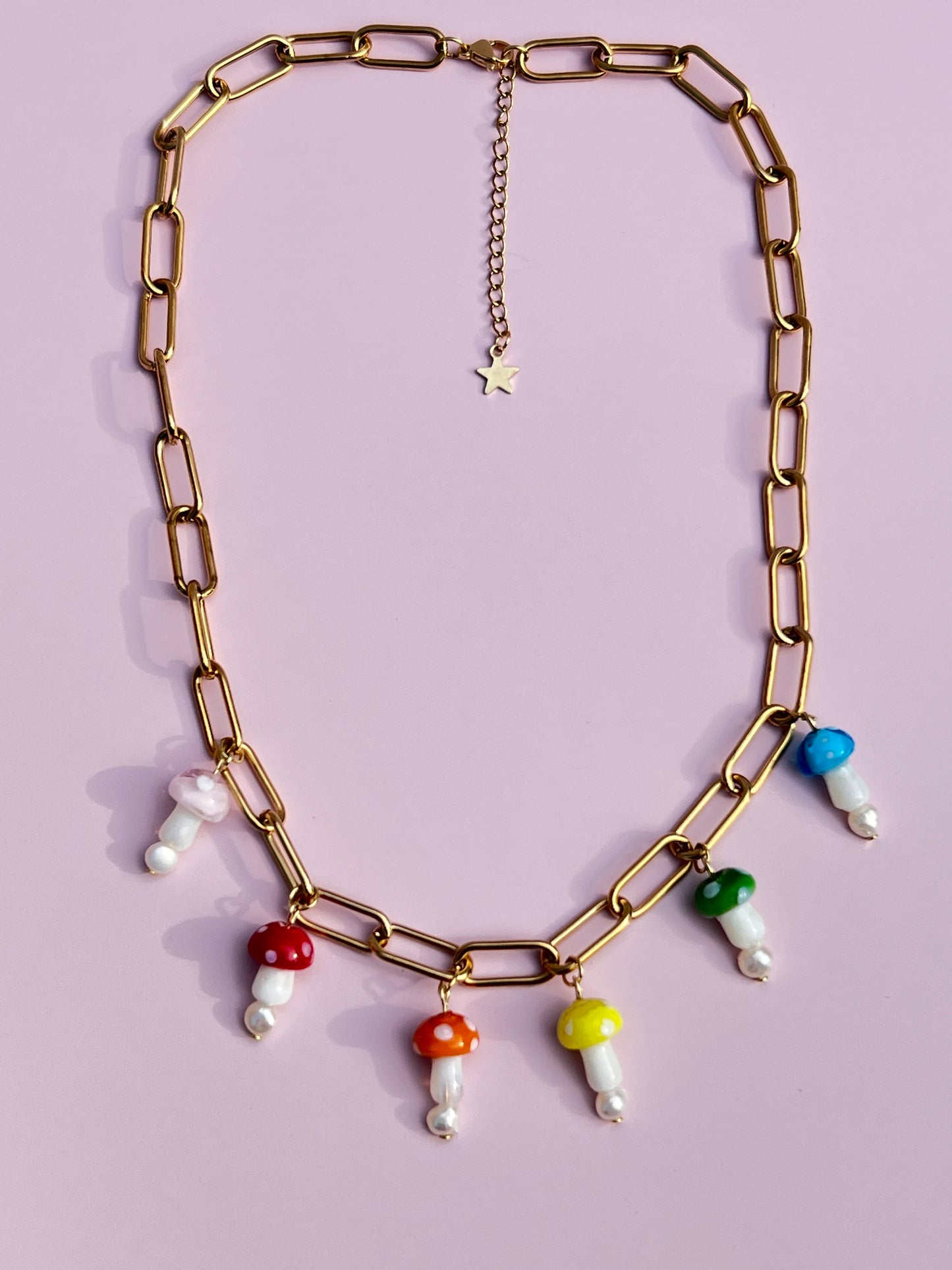 Rainbow Mushroom Pearl Necklace - OOAK