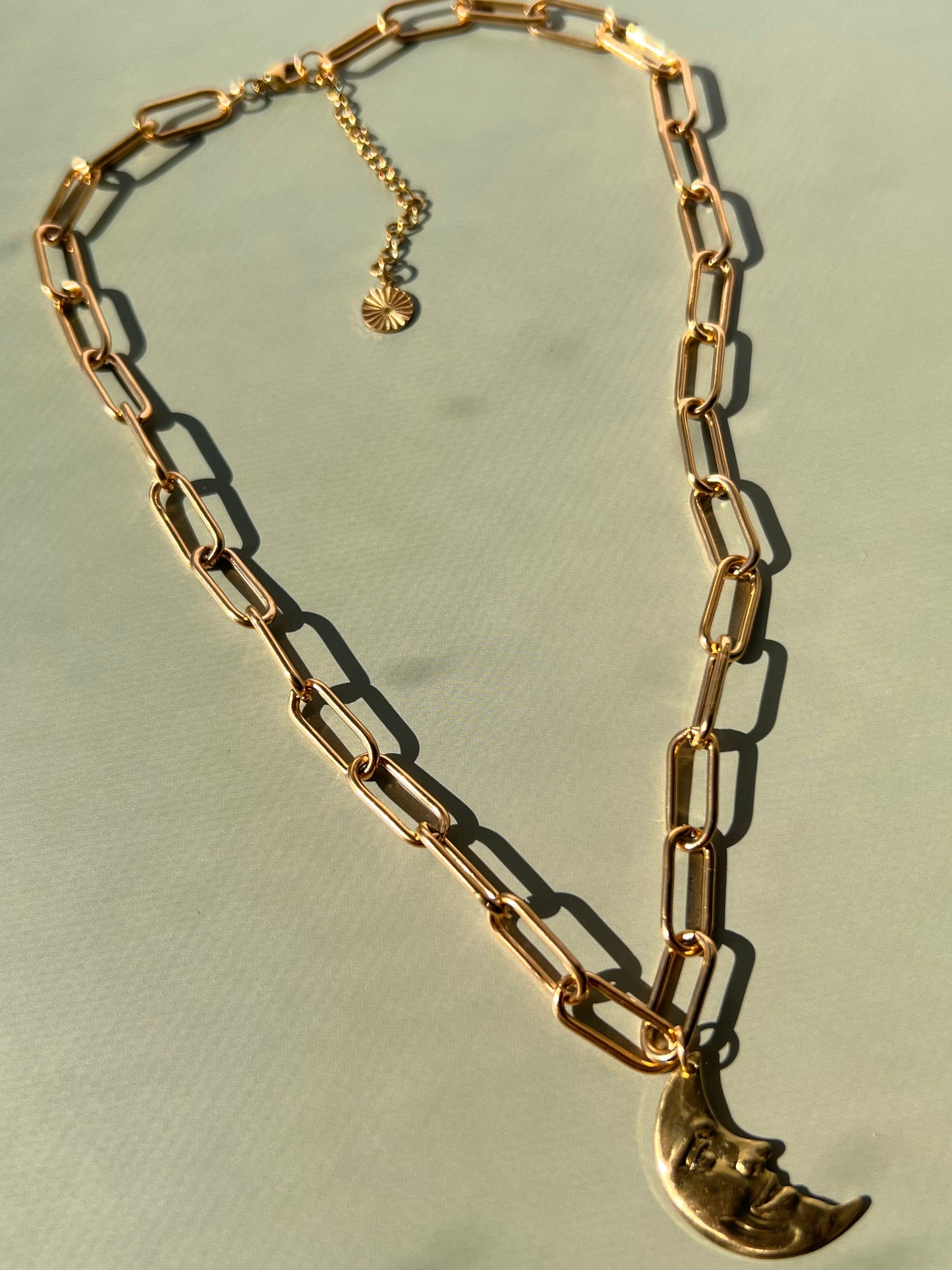 Gold Moon Paperclip Necklace