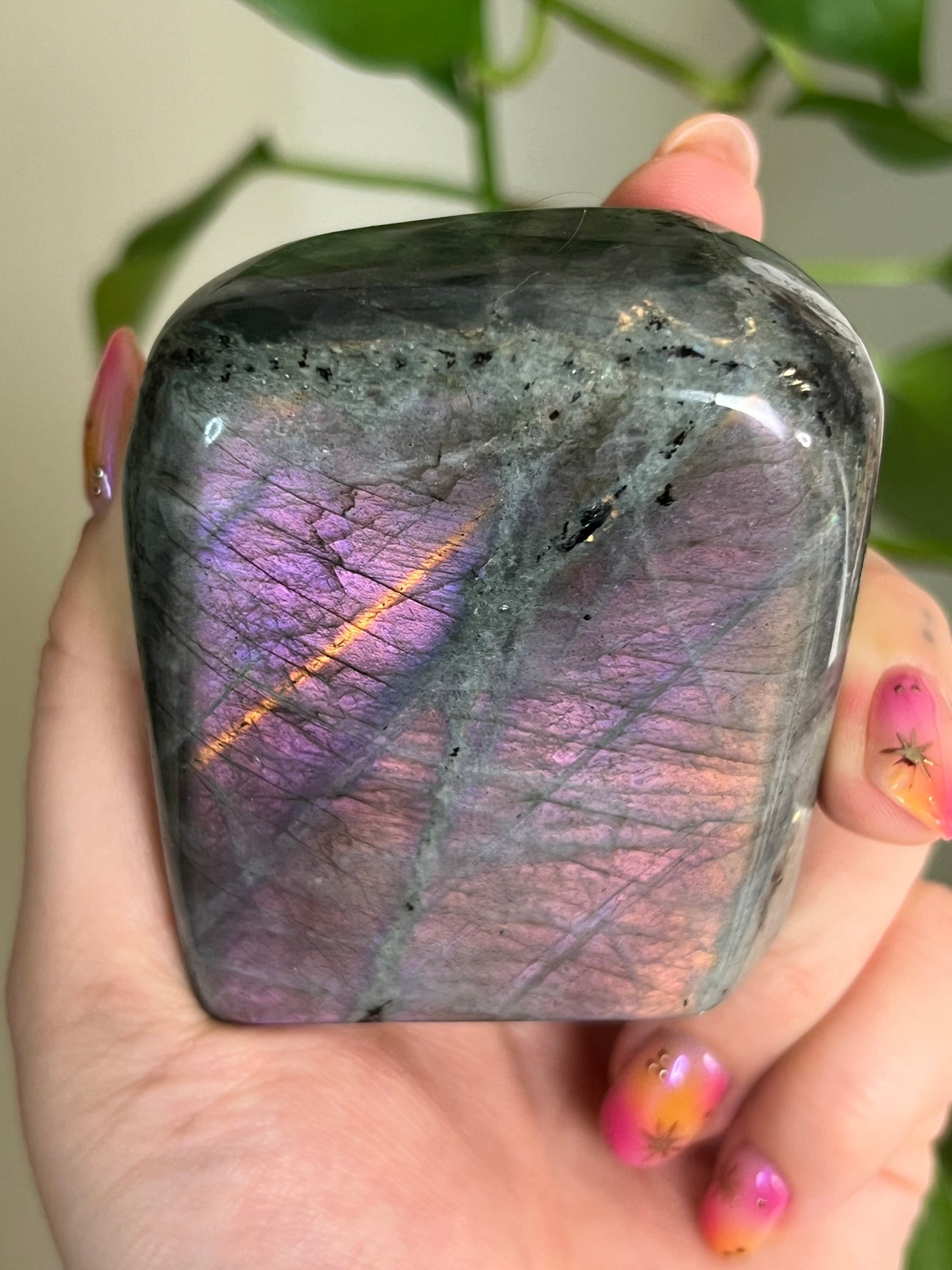 Flashy Pink and Orange Labradorite Freeform - N