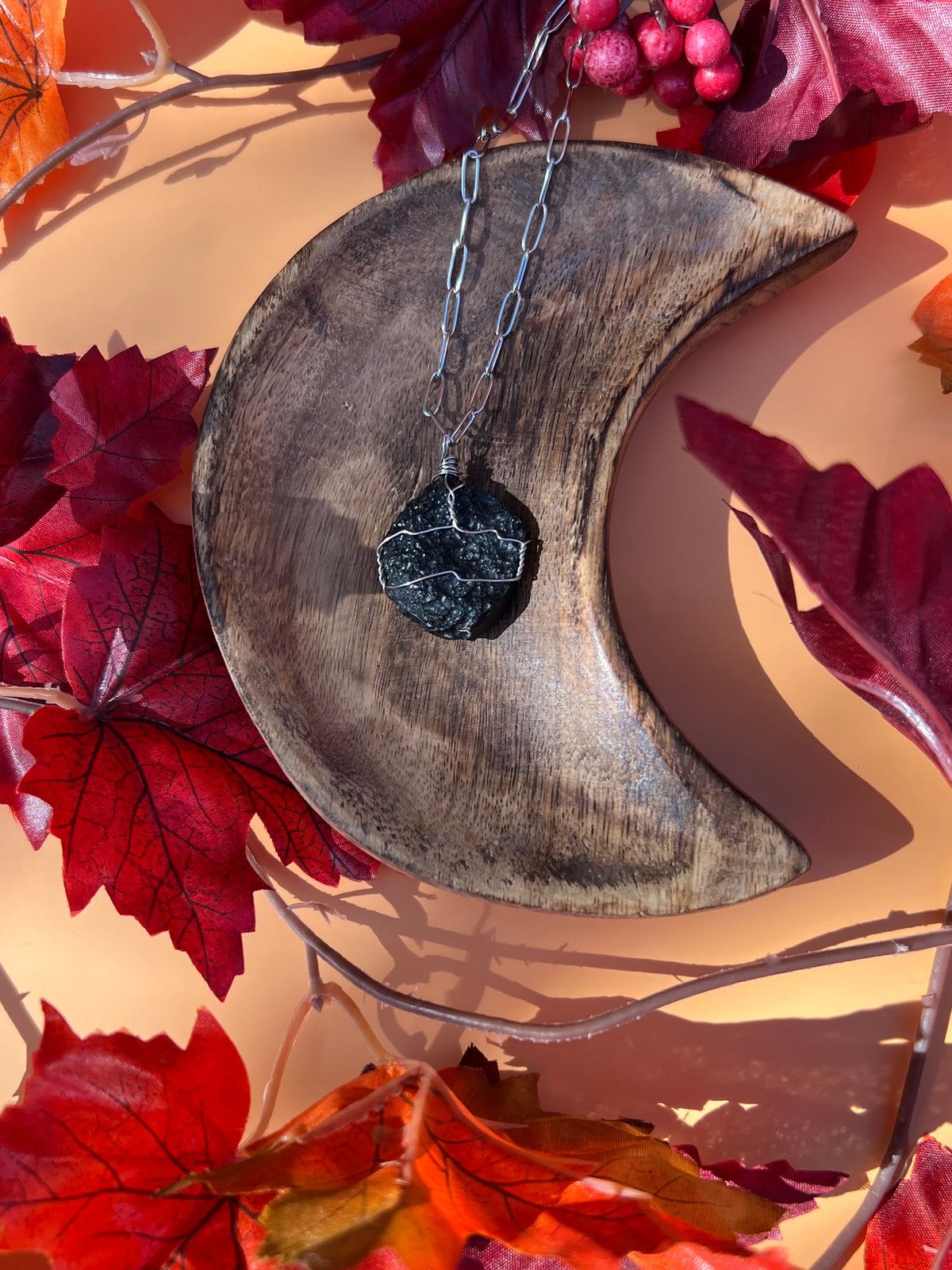 Tektite Meteorite Wrapped Silver Necklace🌠