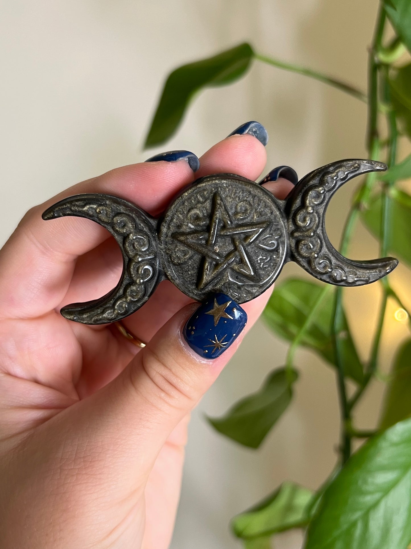 Gold Sheen Obsidian Triple Moon Goddess