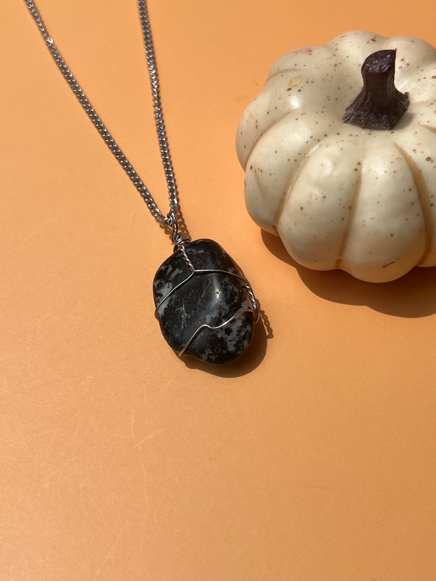Zebra Jasper Wrapped Silver Necklace 🦓