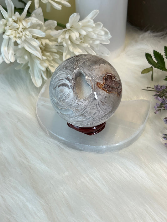 White Lace Agate Druzy Sphere U