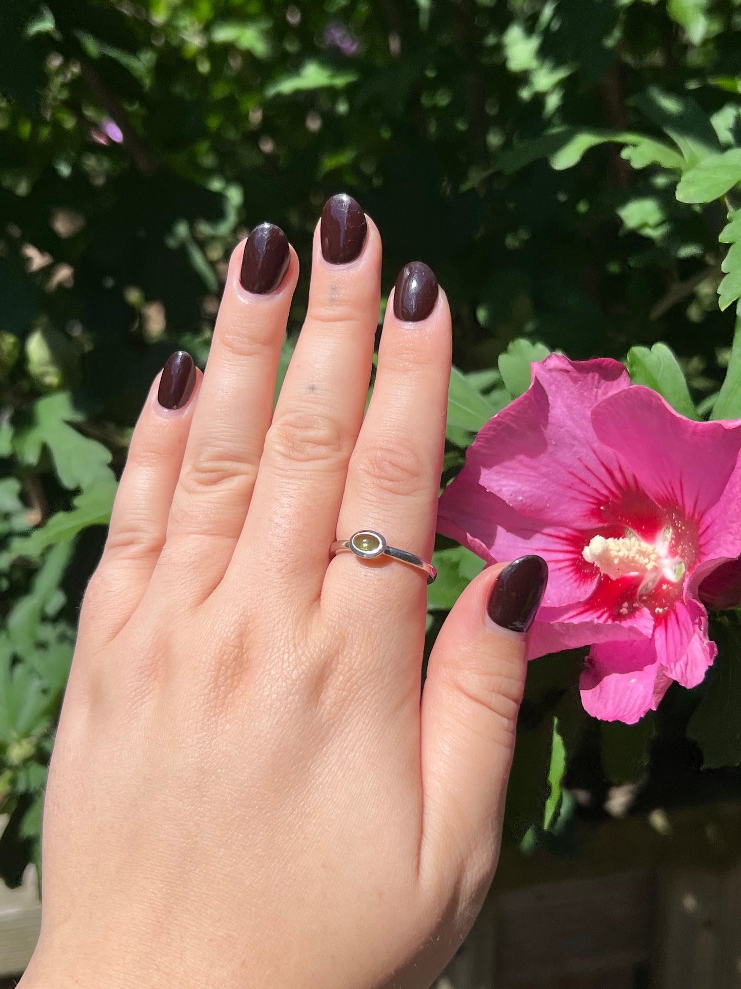 Peridot Dainty Sterling Silver Ring | Size 8