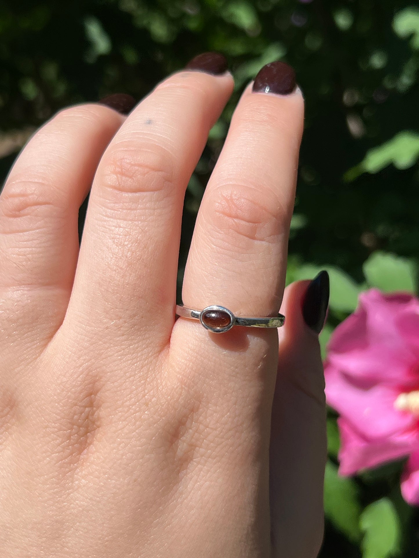 Smoky Quartz Dainty Sterling Silver Ring | Size 8