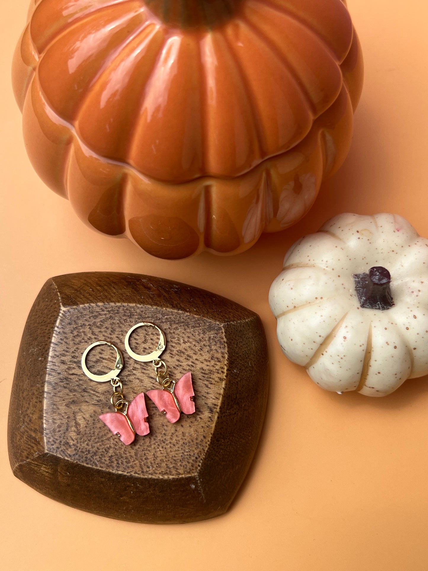 Coral Gold Butterfly Earrings