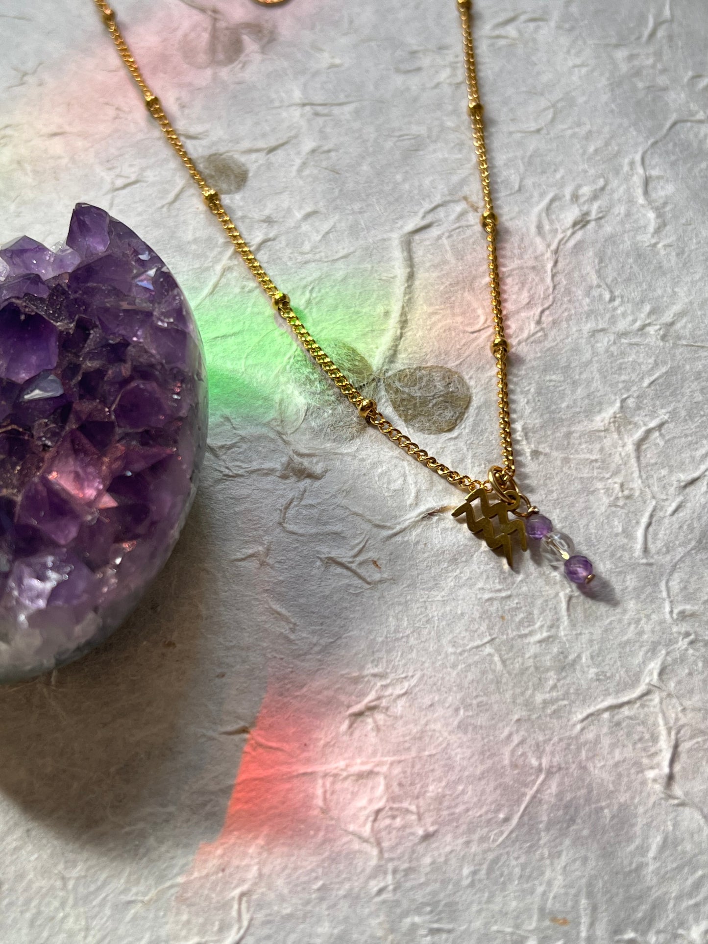 Aquarius Zodiac Sign Gemstone Gold Necklace