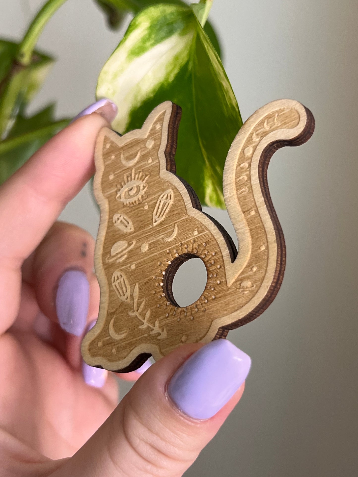 Celestial Crystal Cat Wooden Sphere Stand