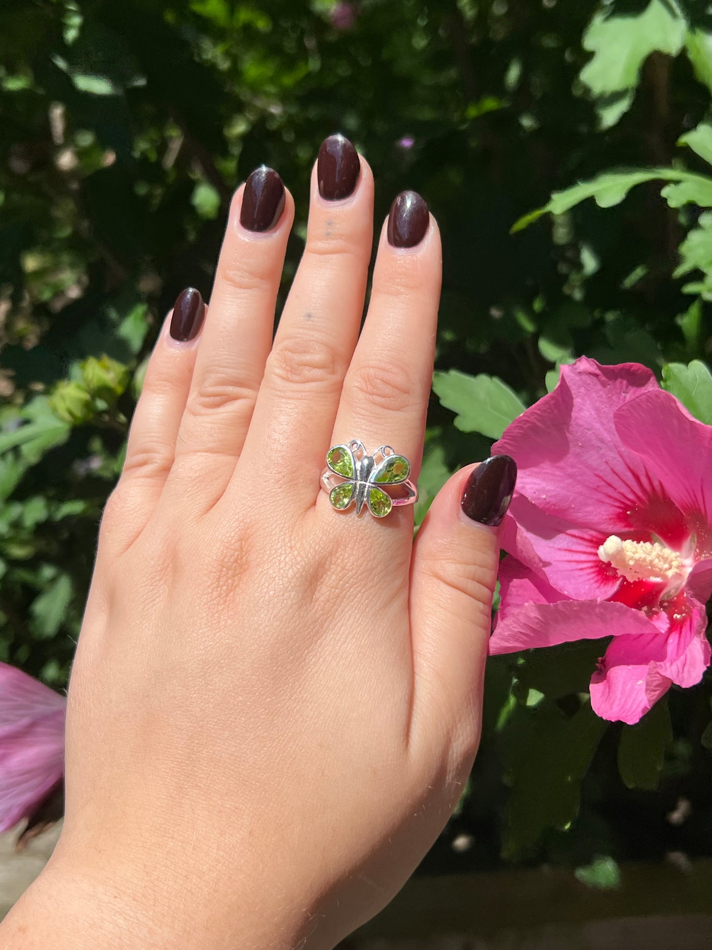 Peridot Butterfly Sterling Silver Ring | Size 8