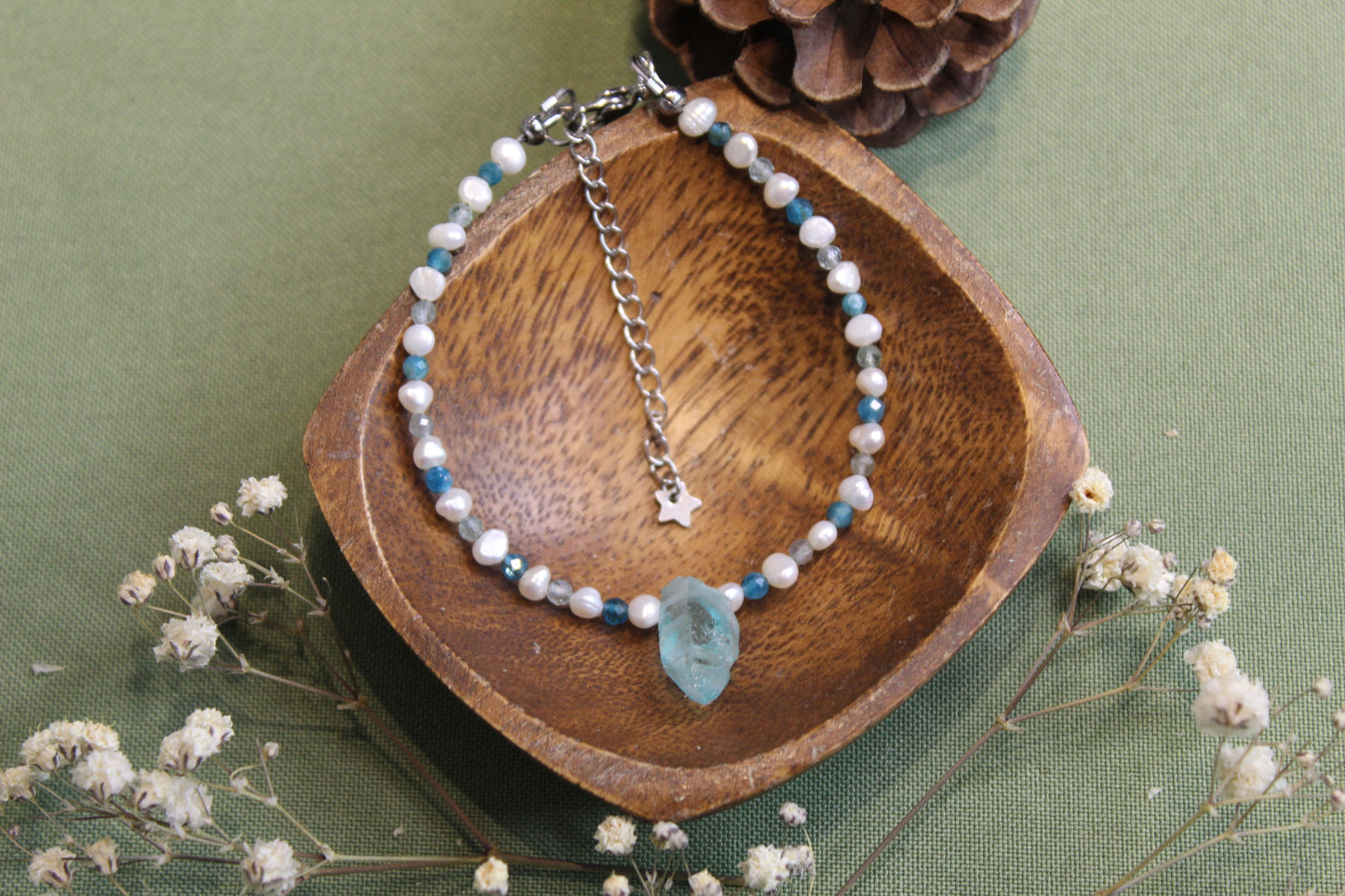 Aura Quartz, Apatite & Pearl Bracelet