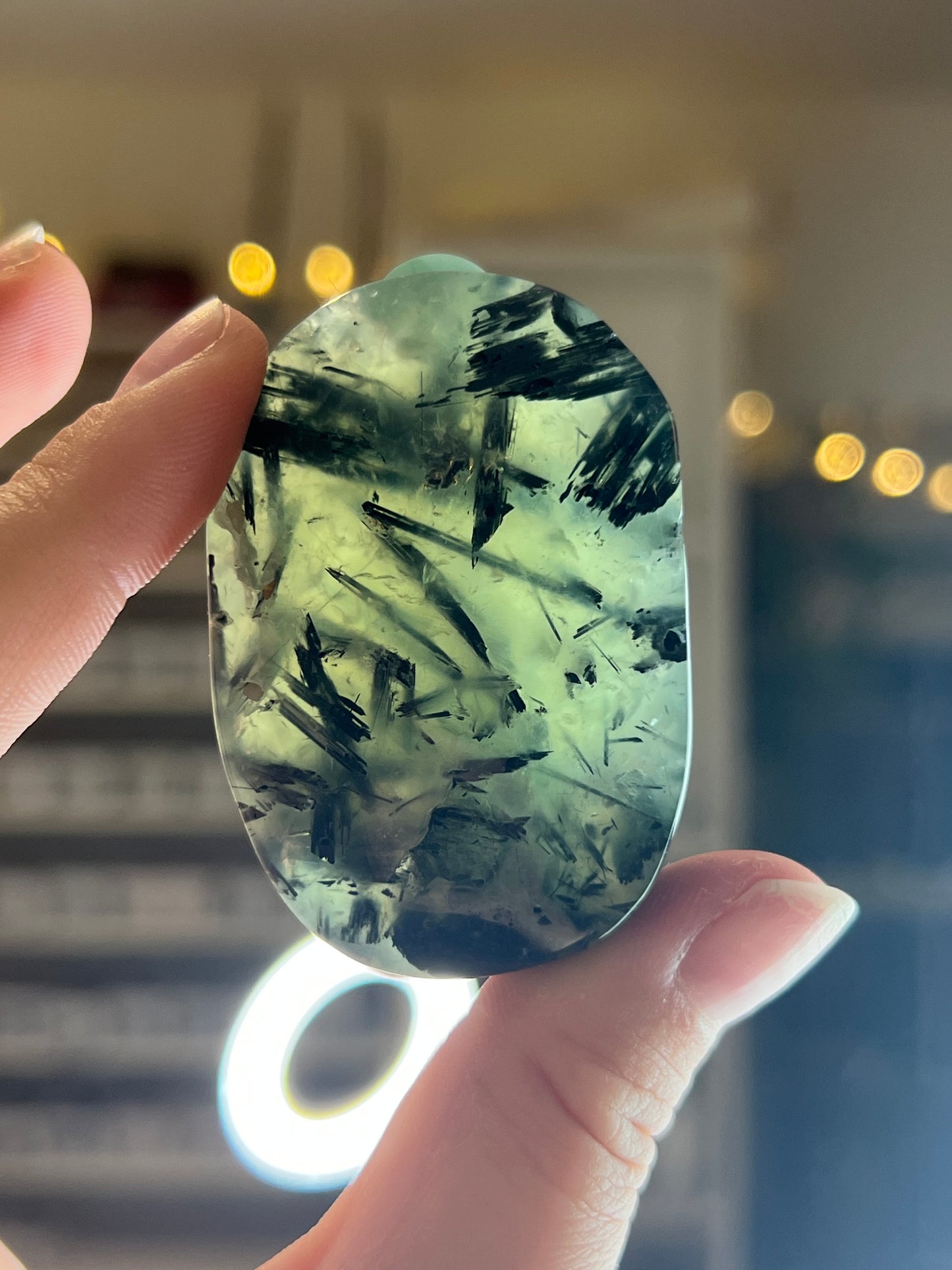 Prehnite with Epidote Palm Stone - C