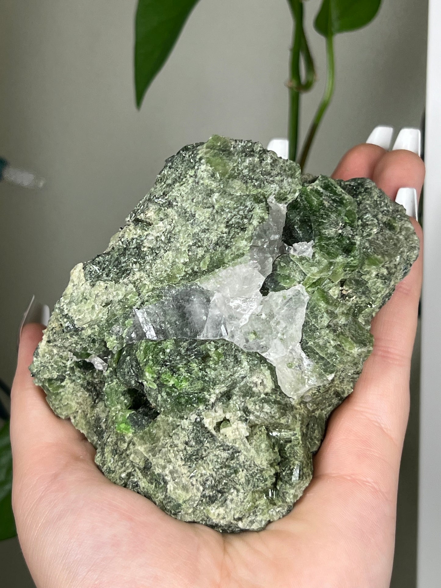 Epidote with Smoky and Clear Quartz Raw