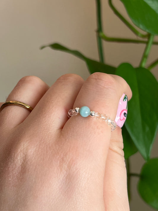 Larimar and Clear Quartz Stretchy Ring