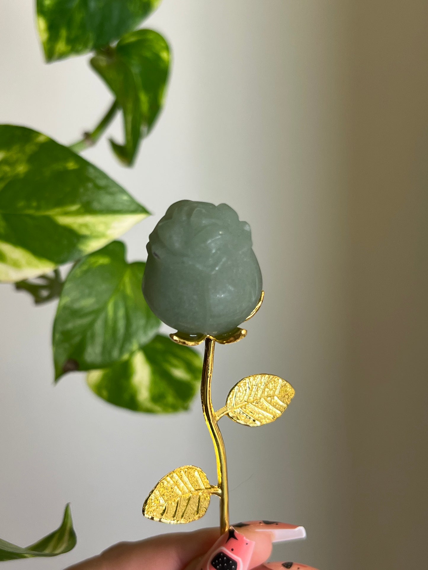 Green Aventurine Rose on Gold Stem