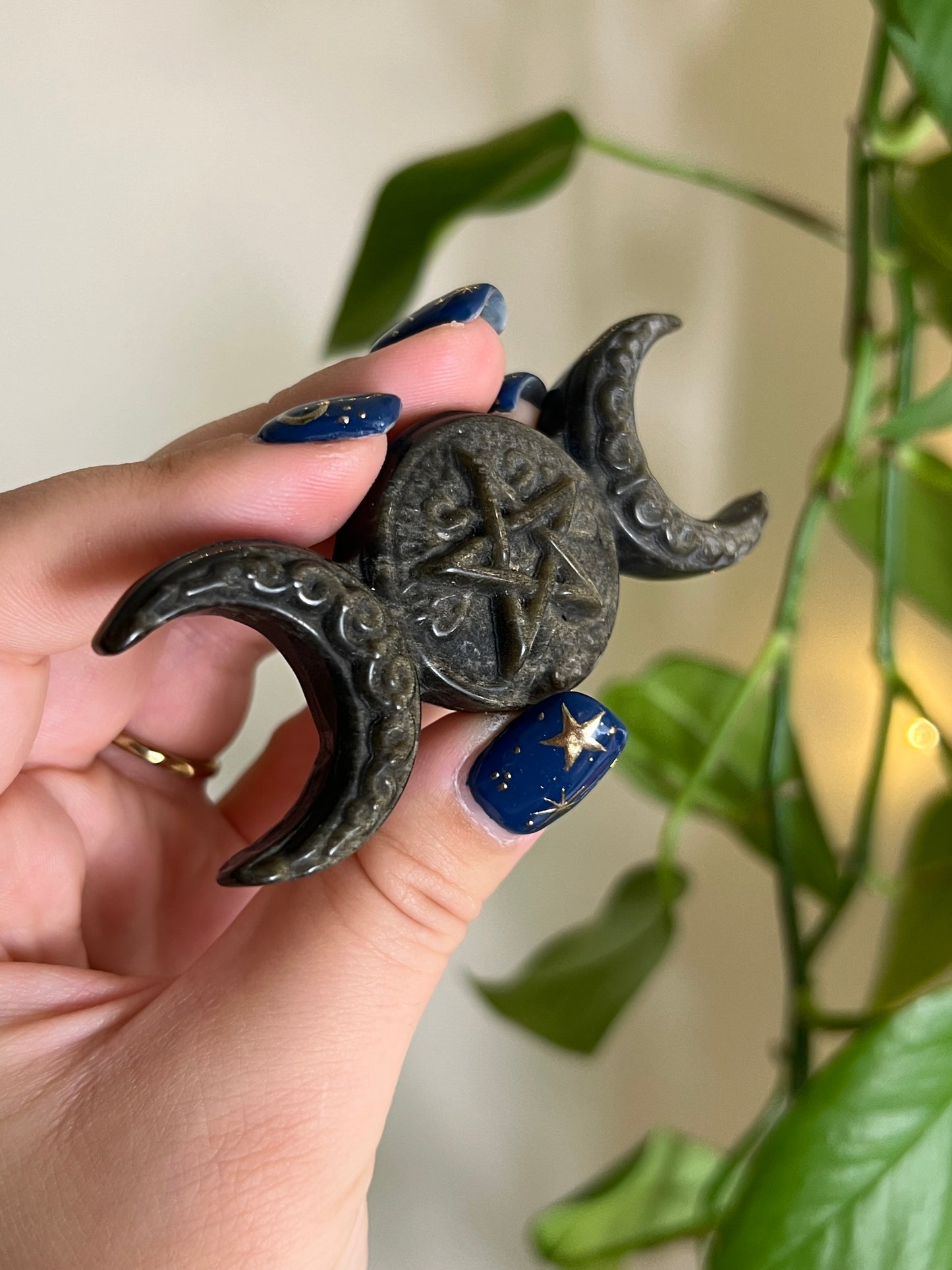 Gold Sheen Obsidian Triple Moon Goddess