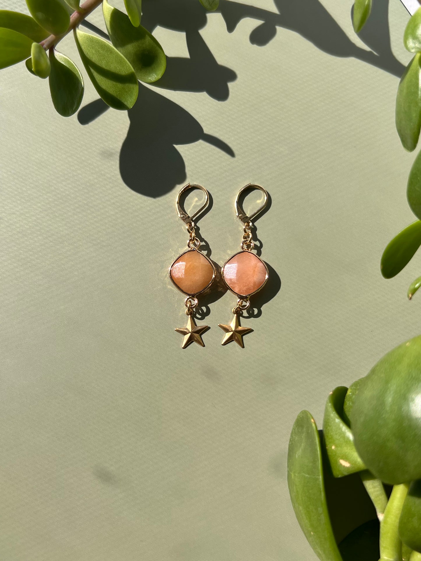 Gold Orange Aventurine Star Earrings