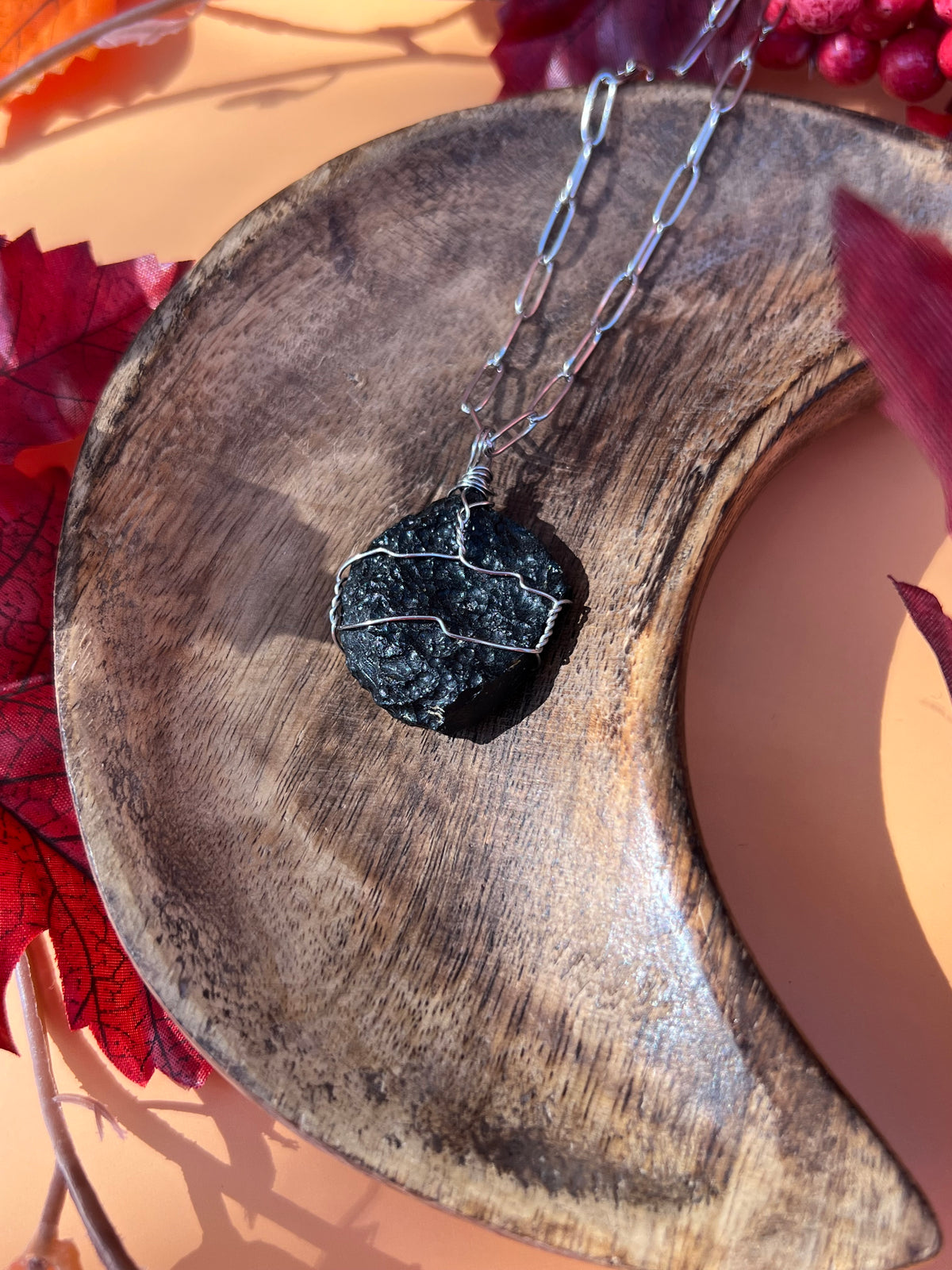 Tektite Meteorite Wrapped Silver Necklace🌠
